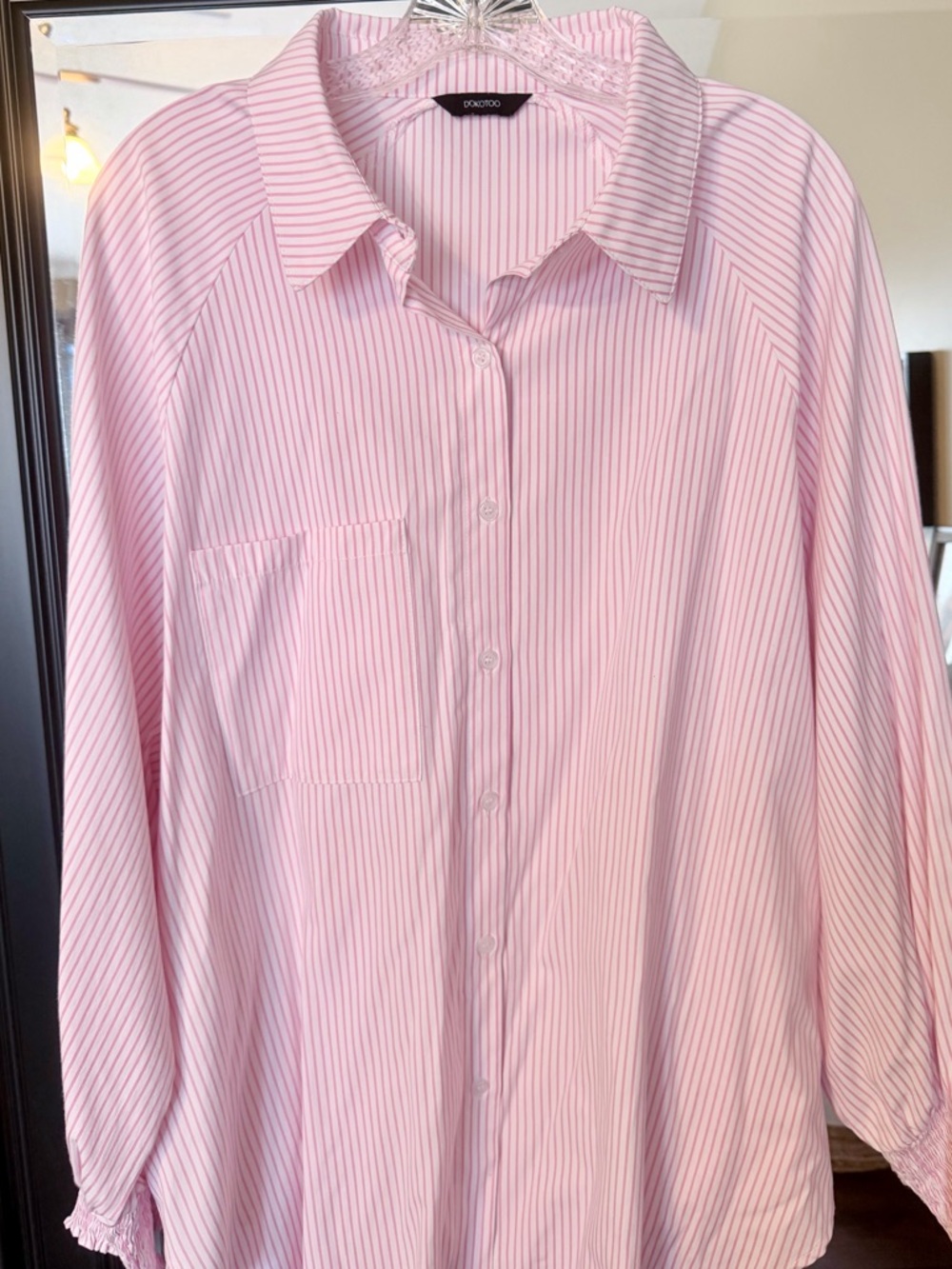 Relaxed Light Pink Striped Button-Down Shirt - Women's Top